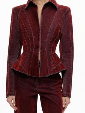 Tailored Burgundy Velvet Peplum Blazer